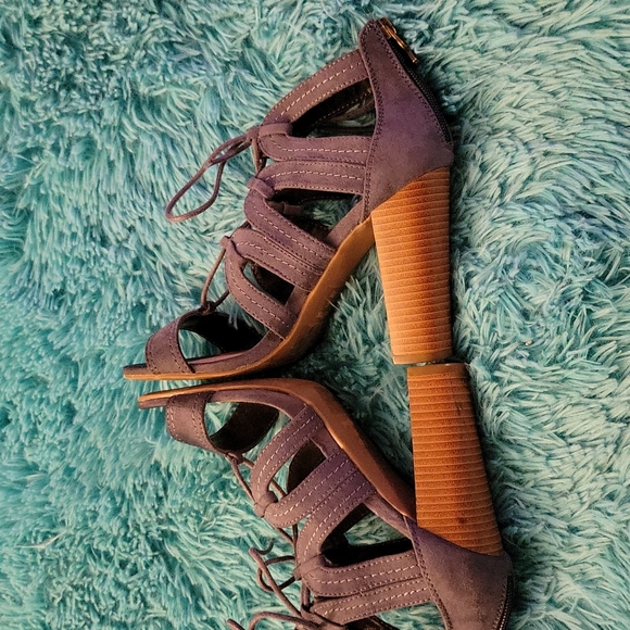 Parker Sky Blue Lace Up Block Heels Size 6 - Picture 6 of 10